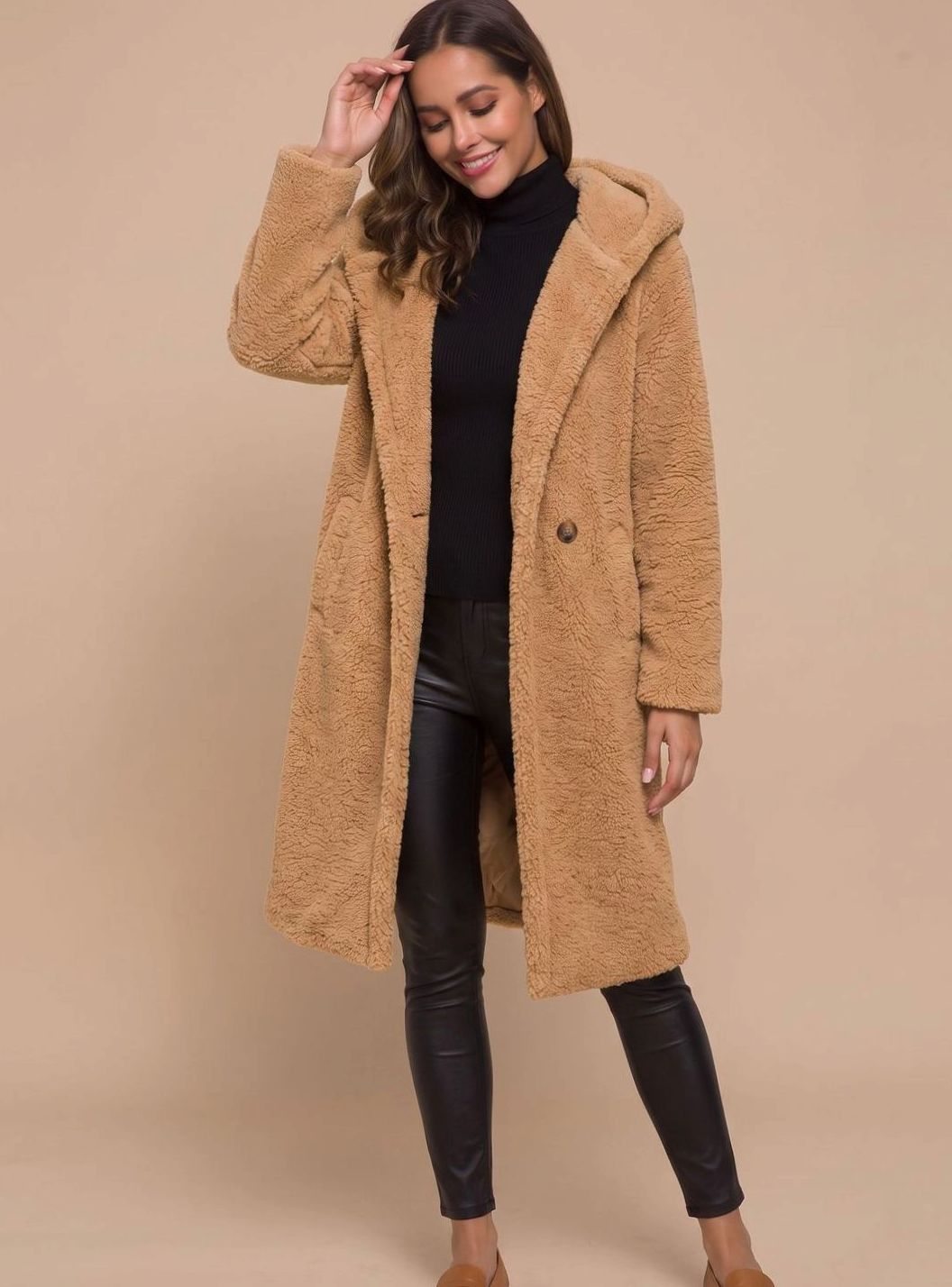 Ida | Langer, flauschiger Teddymantel für Damen aus Kunstfell mit offenem Design