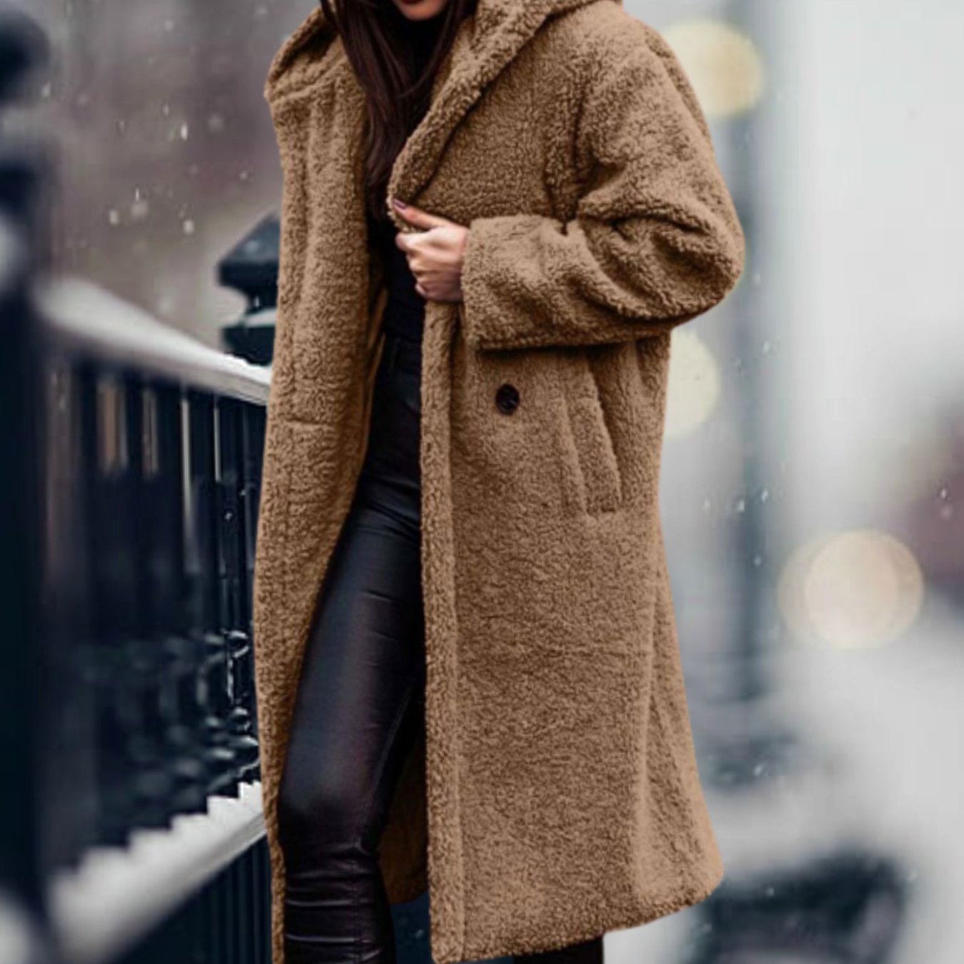 Ida | Langer, flauschiger Teddymantel für Damen aus Kunstfell mit offenem Design