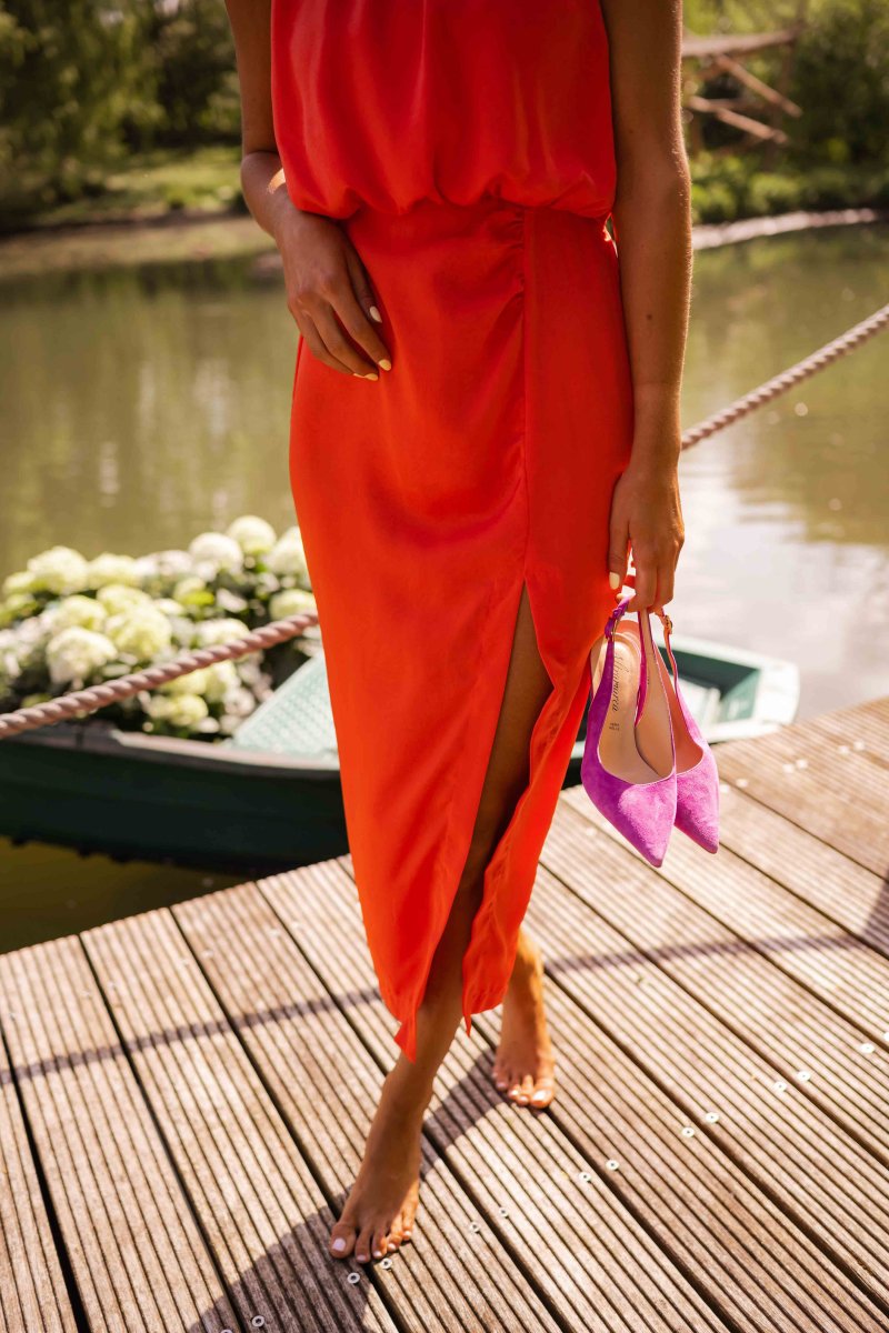Frida | Dame elegant sommer midikjole med ærmeløs design