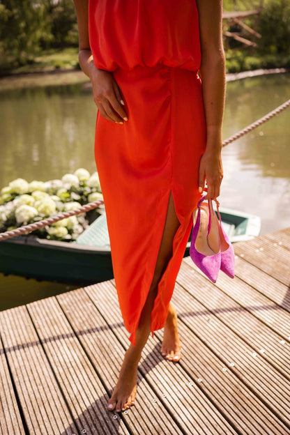 Frida | Dame elegant sommer midikjole med ærmeløs design