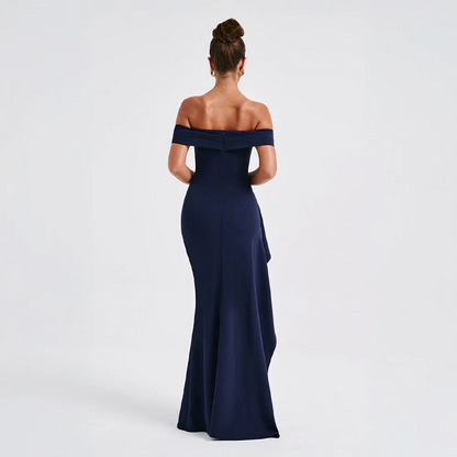 Ingeborg | Dame maxikjole med off shoulder og høj slids