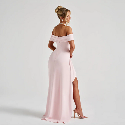 Ingeborg | Dame maxikjole med off shoulder og høj slids