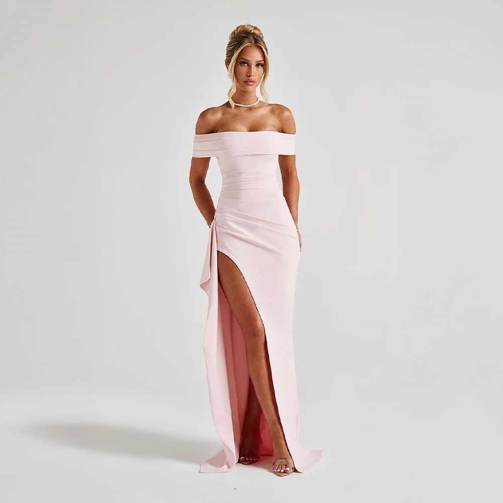 Ingeborg | Dame maxikjole med off shoulder og høj slids