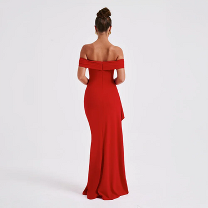 Ingeborg | Dame maxikjole med off shoulder og høj slids