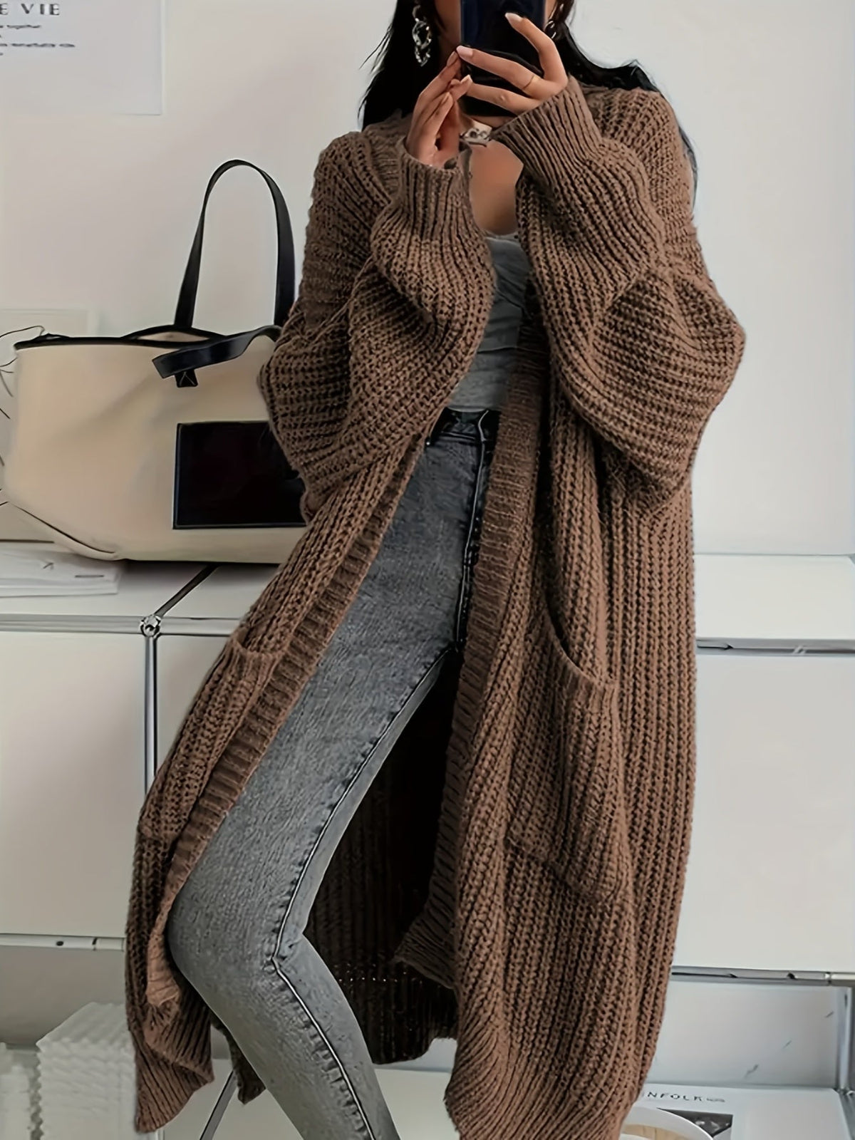 Malou | Dame lang cardigan i strik med oversize pasform