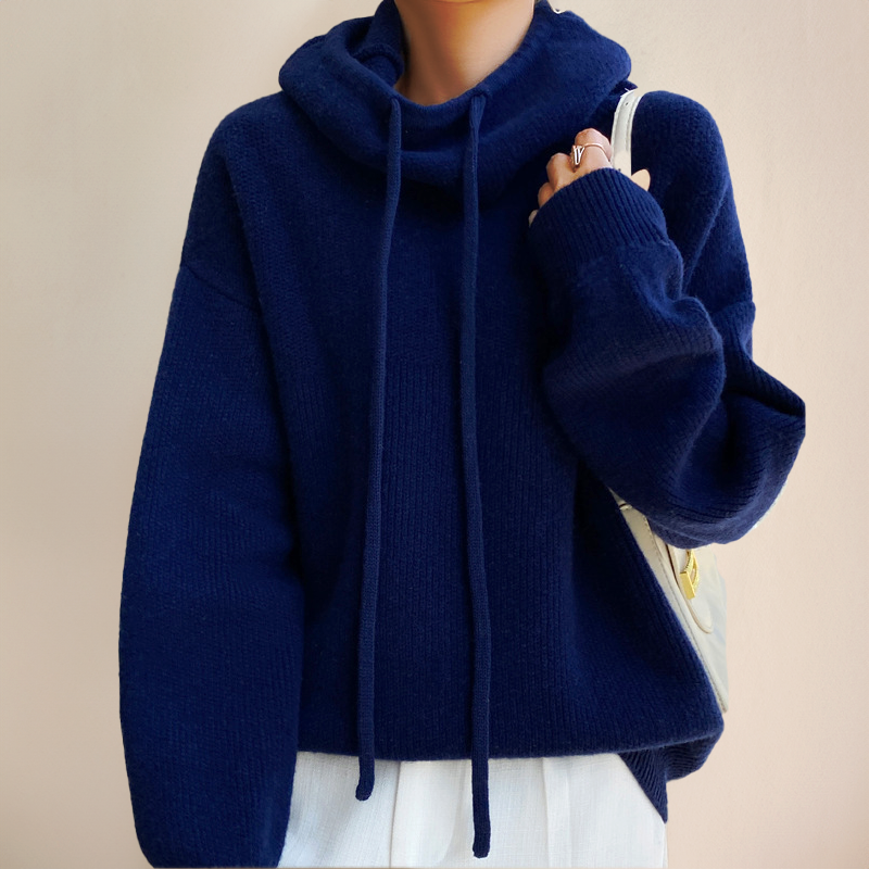 Esther | Dame oversized pullover med hætte og ståkrave