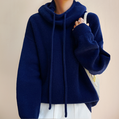 Esther | Dame oversized pullover med hætte og ståkrave