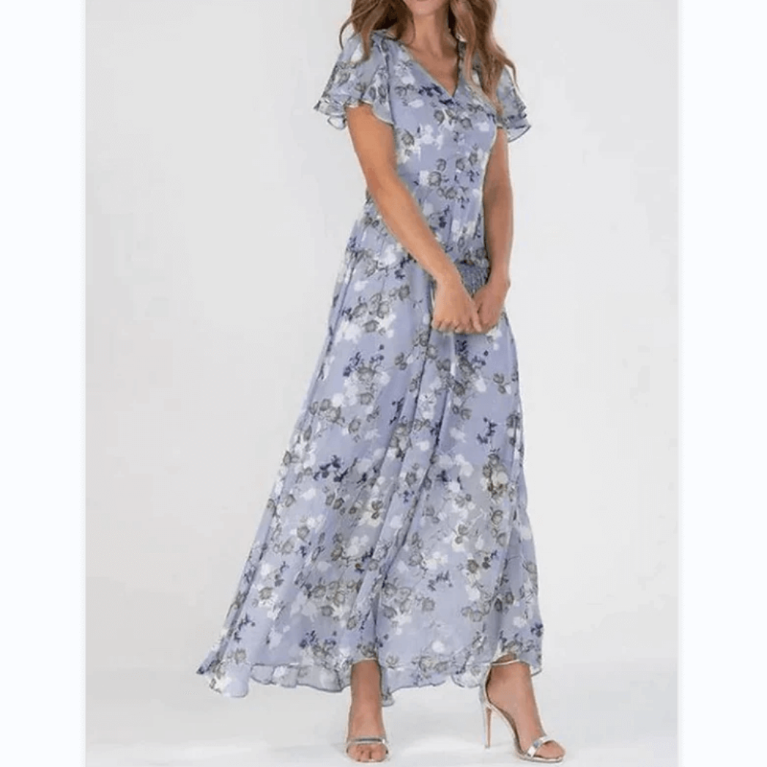 Birgitte | Maxikjole med blomsterprint og lette ærmer | Maxi