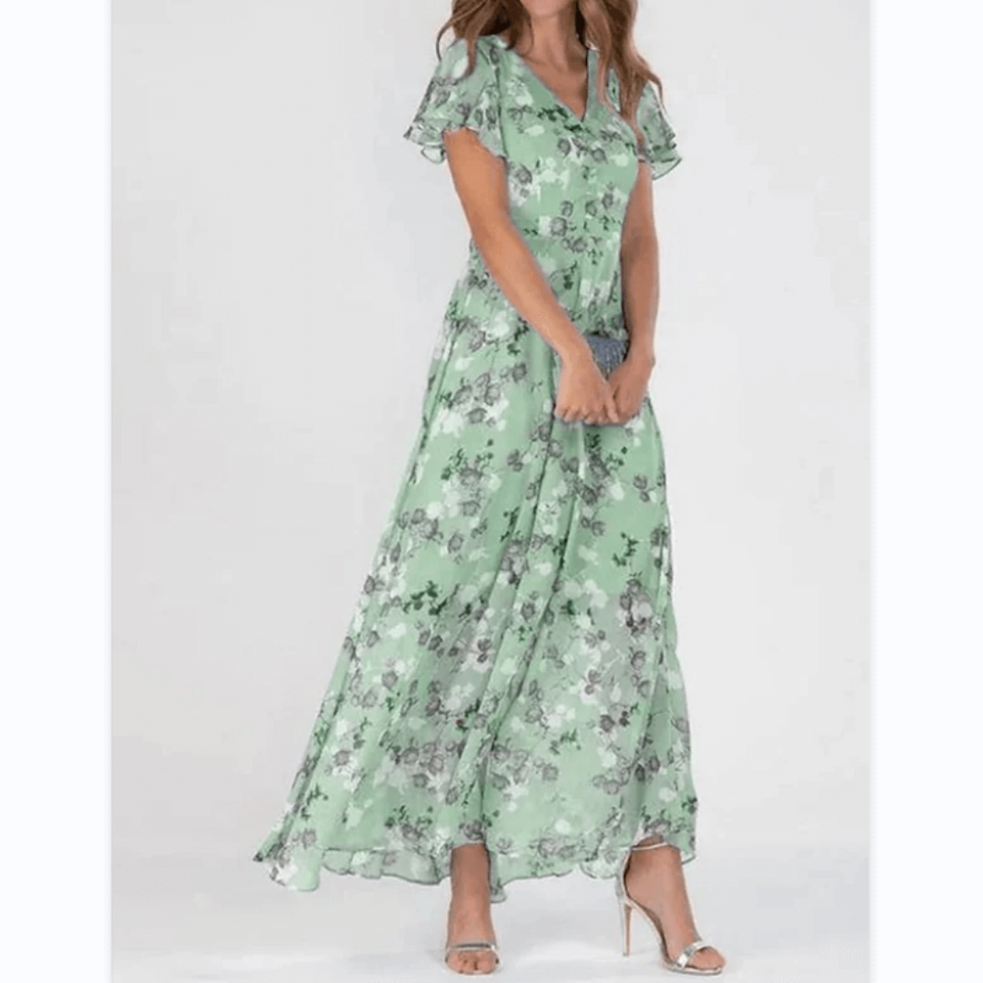 Birgitte | Maxikjole med blomsterprint og lette ærmer | Maxi