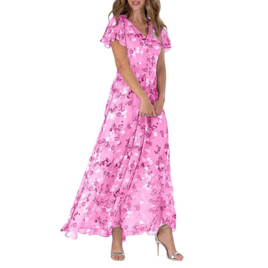 Birgitte | Maxikjole med blomsterprint og lette ærmer | Maxi