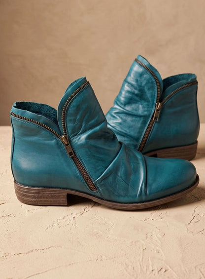 Ulla | Stiefeletten für Damen in Lederoptik mit Reißverschluss und gerafftem Design
