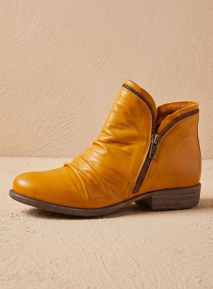 Ulla | Stiefeletten für Damen in Lederoptik mit Reißverschluss und gerafftem Design