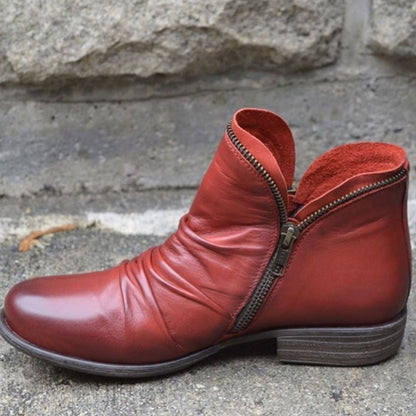 Ulla | Stiefeletten für Damen in Lederoptik mit Reißverschluss und gerafftem Design