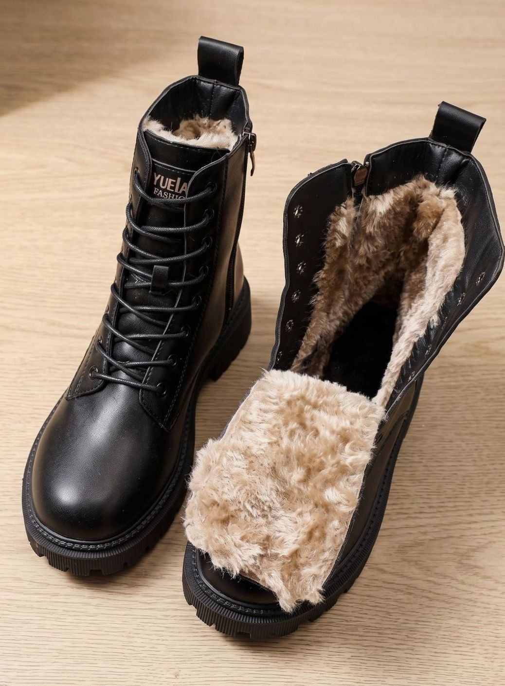 Tine | Gefütterte Schnürstiefeletten für Damen aus PU-Leder mit Reißverschluss und knöchelhohem Design