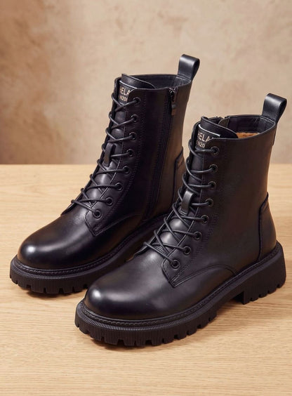 Tine | Gefütterte Schnürstiefeletten für Damen aus PU-Leder mit Reißverschluss und knöchelhohem Design