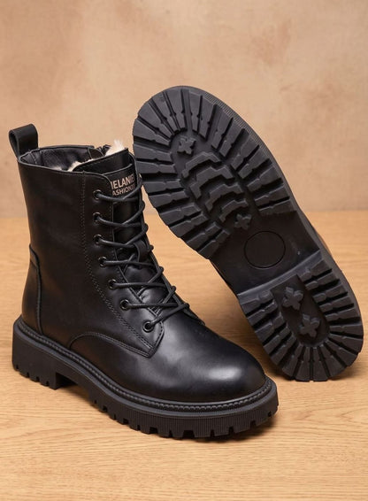 Tine | Gefütterte Schnürstiefeletten für Damen aus PU-Leder mit Reißverschluss und knöchelhohem Design