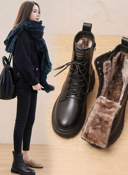 Tine | Gefütterte Schnürstiefeletten für Damen aus PU-Leder mit Reißverschluss und knöchelhohem Design