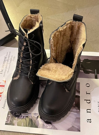 Tine | Gefütterte Schnürstiefeletten für Damen aus PU-Leder mit Reißverschluss und knöchelhohem Design