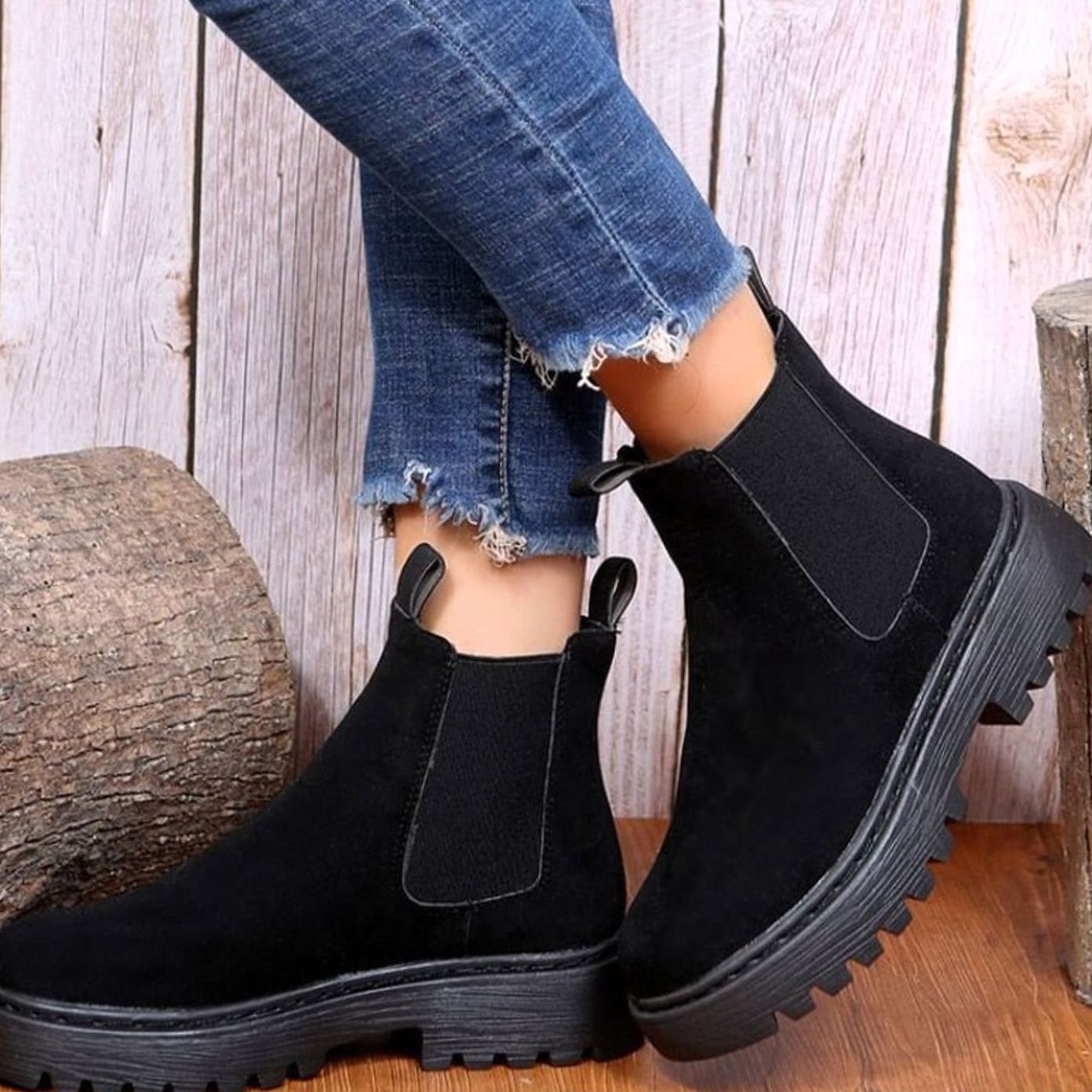 Else | Plateau-Chelsea-Stiefel für Damen in Wildlederoptik mit Slip-on-Design