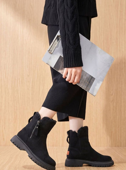 Rita | Warme Winterstiefel für Damen aus Wildleder mit Pelzfutter und Reißverschluss