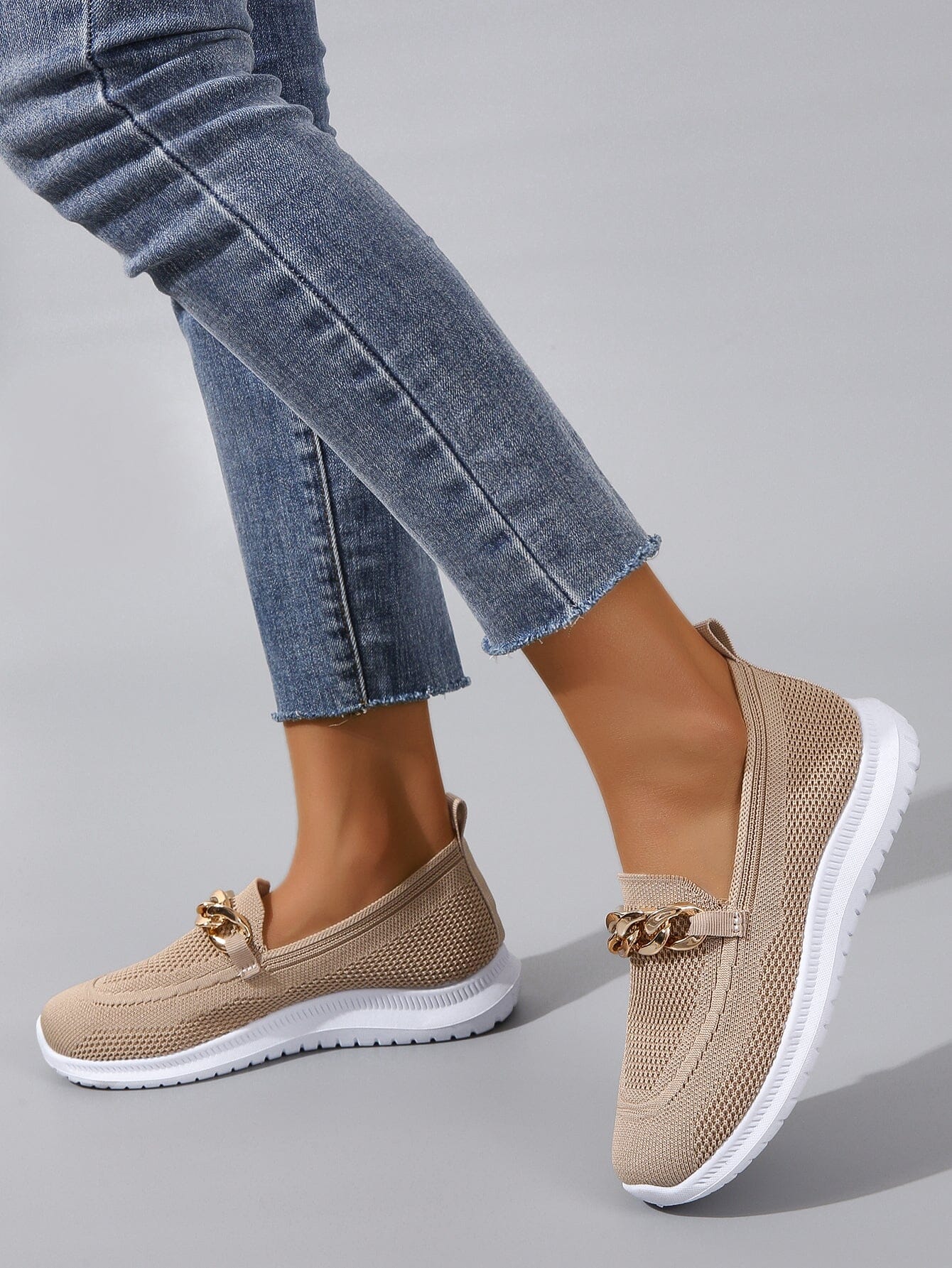 Julie | Dame afslappede slip-on sneakers i åndbart strikmateriale