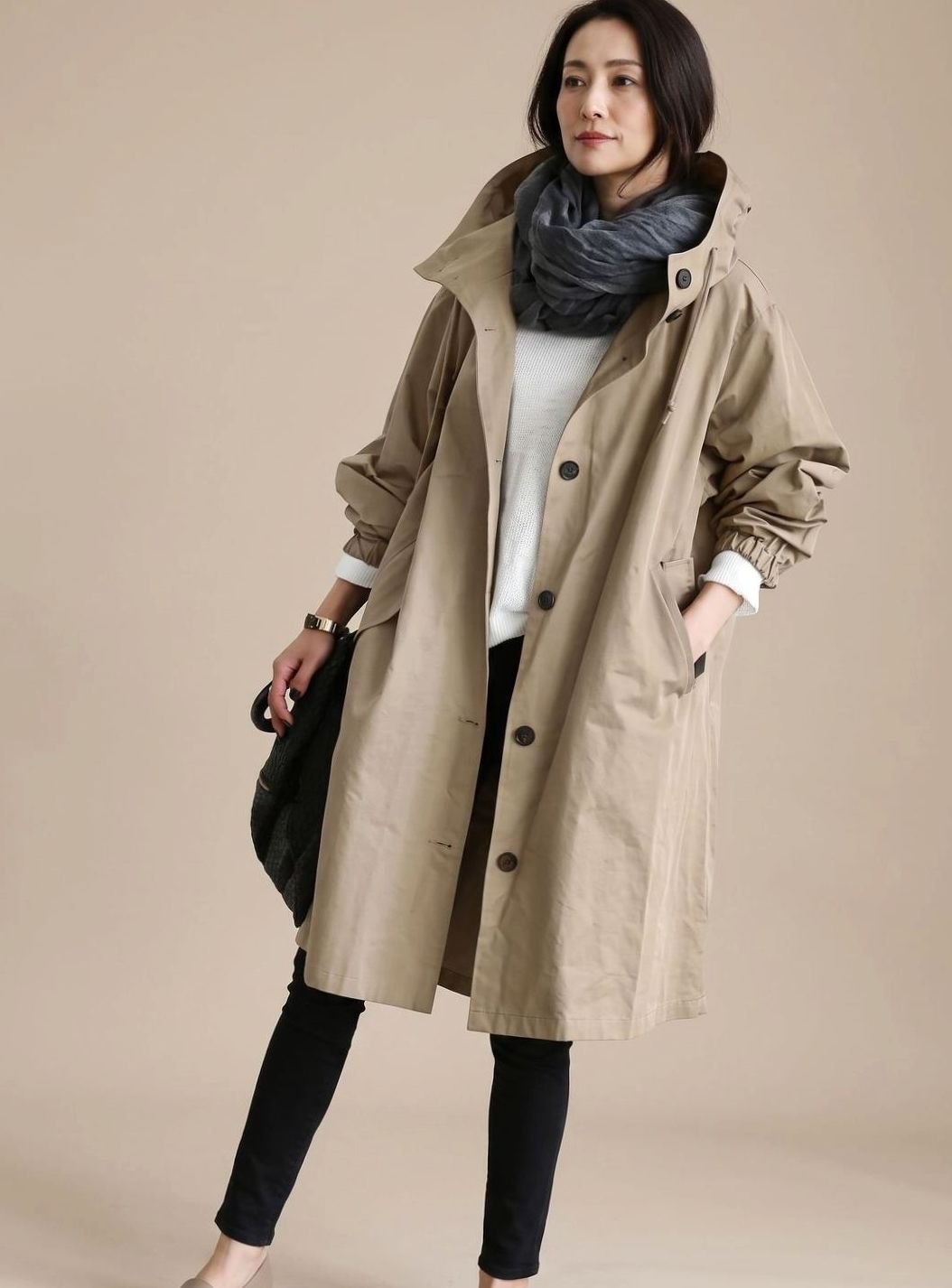 Rosa | Oversize-Trenchcoat für Damen mit Kapuze im langen koreanischen Stil