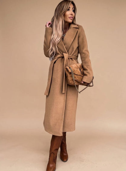 Sofia | Eleganter langer Trenchcoat für Damen mit Bindegürtel und Reverskragen