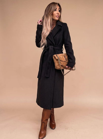 Sofia | Eleganter langer Trenchcoat für Damen mit Bindegürtel und Reverskragen