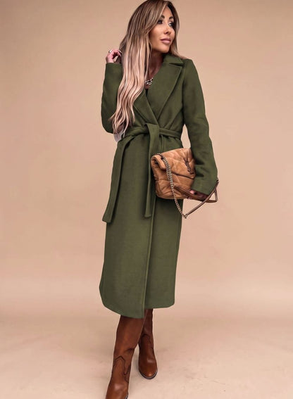 Sofia | Eleganter langer Trenchcoat für Damen mit Bindegürtel und Reverskragen