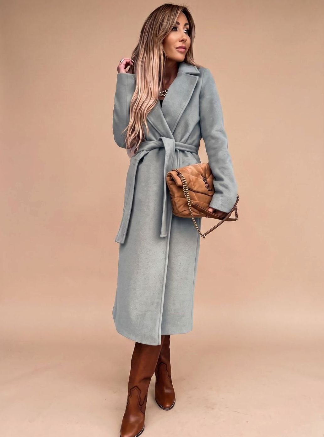 Sofia | Eleganter langer Trenchcoat für Damen mit Bindegürtel und Reverskragen