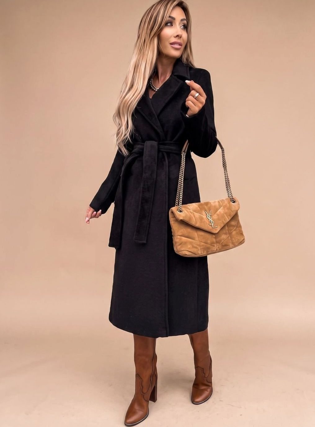 Sofia | Eleganter langer Trenchcoat für Damen mit Bindegürtel und Reverskragen