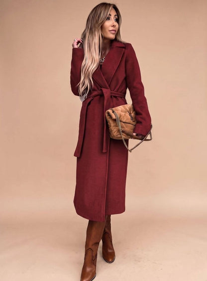 Sofia | Eleganter langer Trenchcoat für Damen mit Bindegürtel und Reverskragen