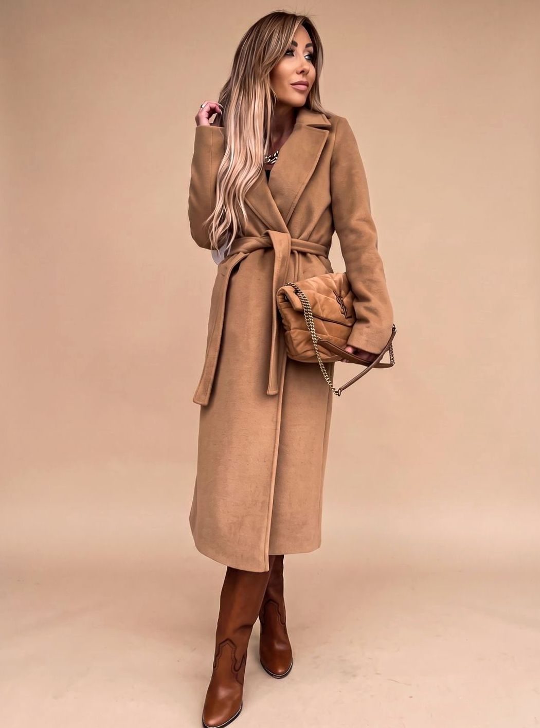 Sofia | Eleganter langer Trenchcoat für Damen mit Bindegürtel und Reverskragen