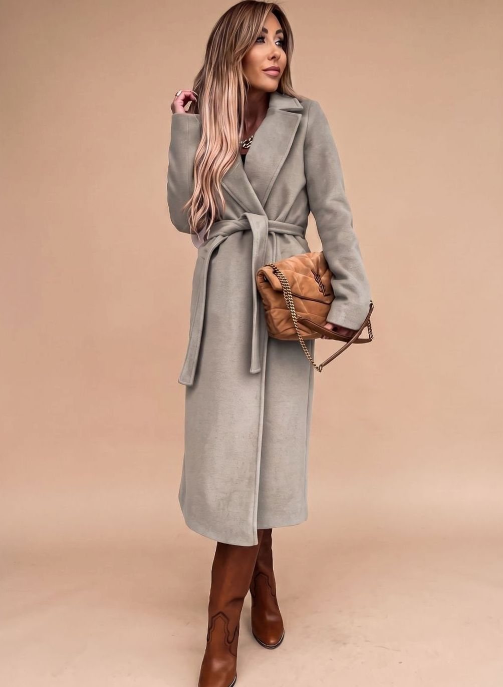 Sofia | Eleganter langer Trenchcoat für Damen mit Bindegürtel und Reverskragen