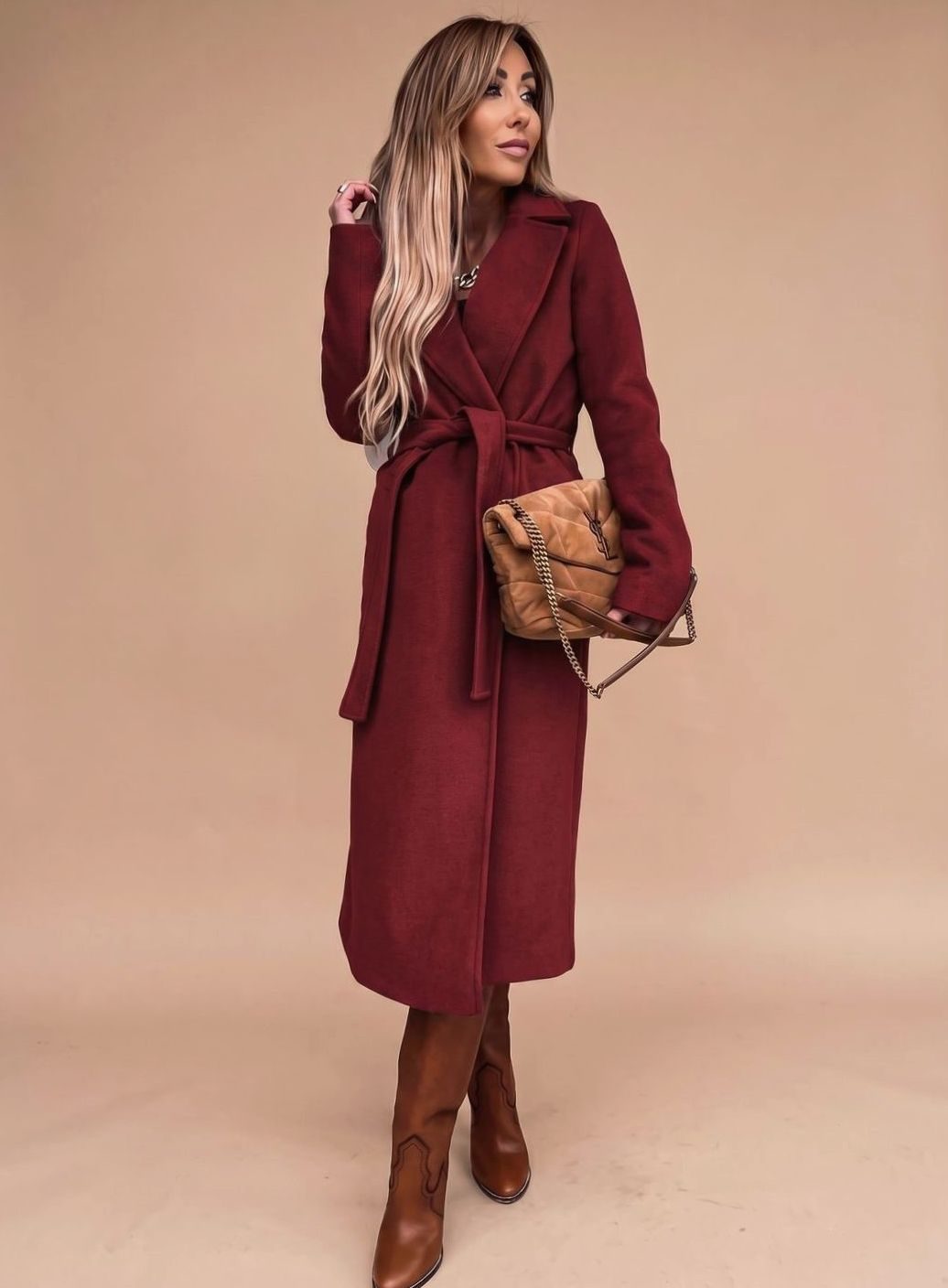Sofia | Eleganter langer Trenchcoat für Damen mit Bindegürtel und Reverskragen