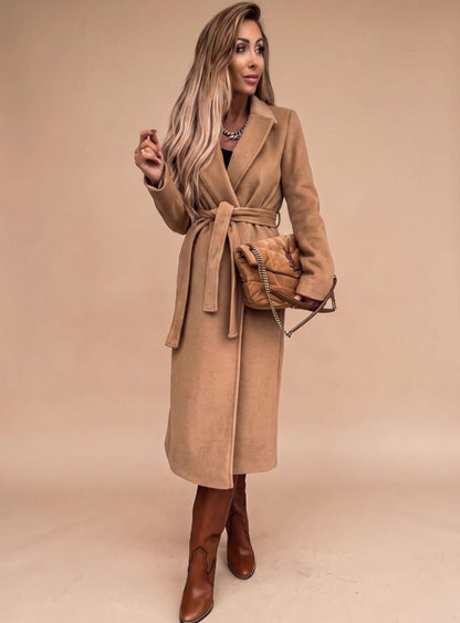 Sofia | Eleganter langer Trenchcoat für Damen mit Bindegürtel und Reverskragen