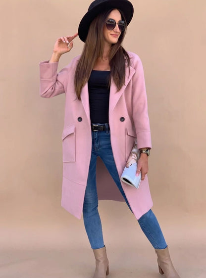 Nora | Eleganter zweireihiger Mantel für Damen mit Revers und Taschen