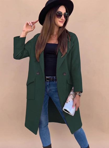 Nora | Eleganter zweireihiger Mantel für Damen mit Revers und Taschen