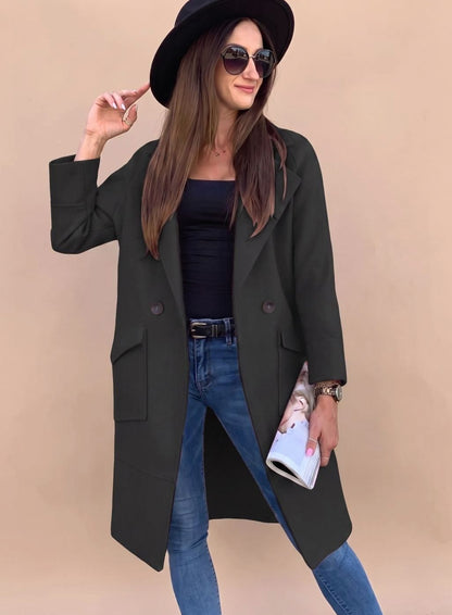 Nora | Eleganter zweireihiger Mantel für Damen mit Revers und Taschen