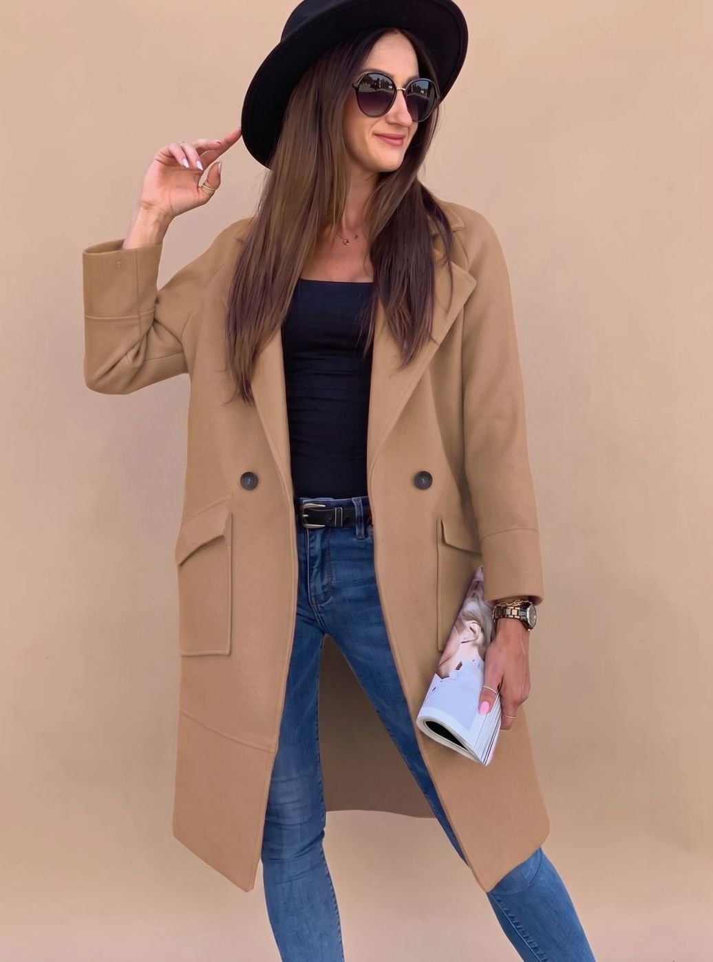 Nora | Eleganter zweireihiger Mantel für Damen mit Revers und Taschen