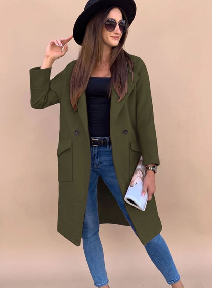 Nora | Eleganter zweireihiger Mantel für Damen mit Revers und Taschen