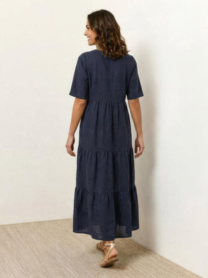 Lotte | Dame boho maxikjole med lagdelt skørt og V udskæring