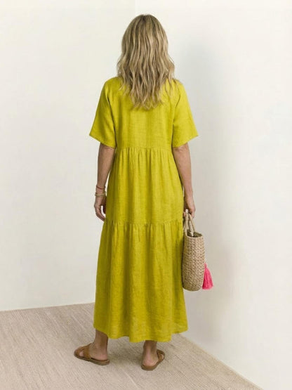 Lotte | Dame boho maxikjole med lagdelt skørt og V udskæring