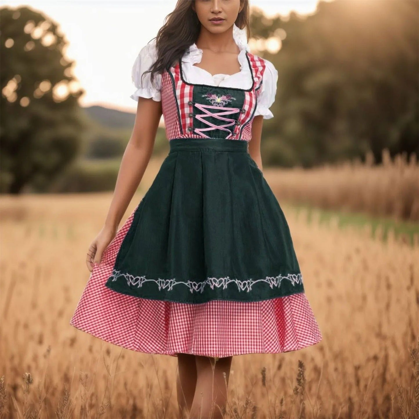 Katharina | Oktoberfest dirndl kjole med tern og snøredetaljer