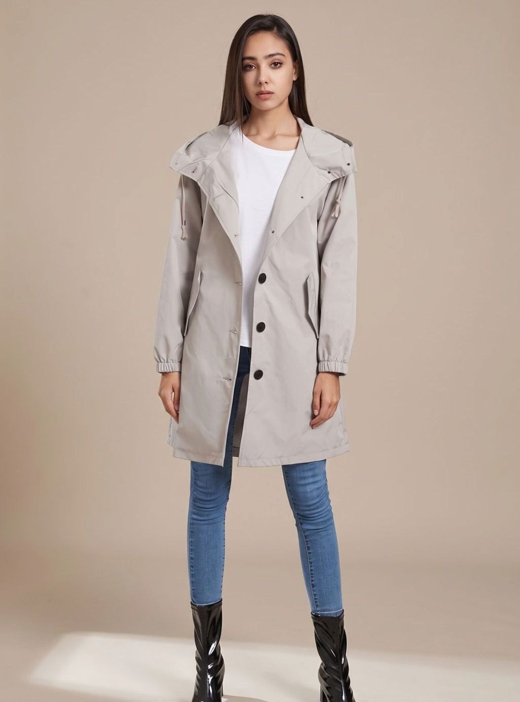 Josefine | Wasserabweisender Trenchcoat für Damen mit Kapuze im langen Outdoor-Stil