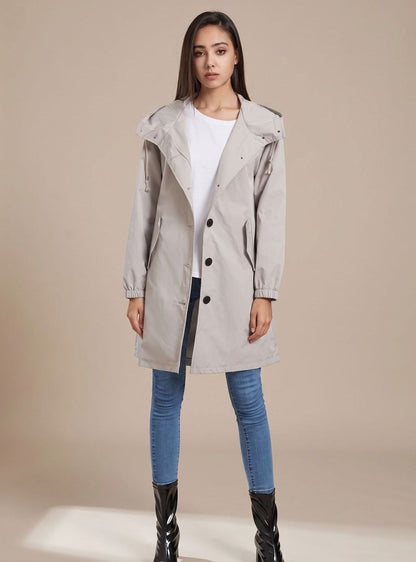 Josefine | Wasserabweisender Trenchcoat für Damen mit Kapuze im langen Outdoor-Stil