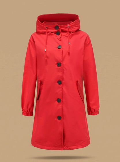 Josefine | Wasserabweisender Trenchcoat für Damen mit Kapuze im langen Outdoor-Stil