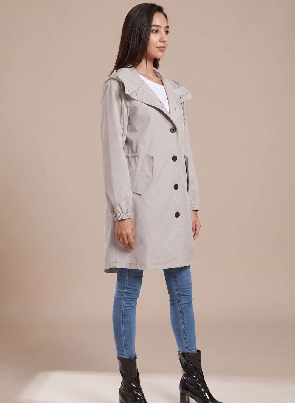 Josefine | Wasserabweisender Trenchcoat für Damen mit Kapuze im langen Outdoor-Stil