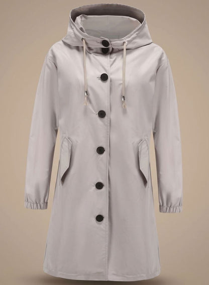Josefine | Wasserabweisender Trenchcoat für Damen mit Kapuze im langen Outdoor-Stil