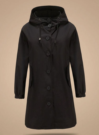 Josefine | Wasserabweisender Trenchcoat für Damen mit Kapuze im langen Outdoor-Stil